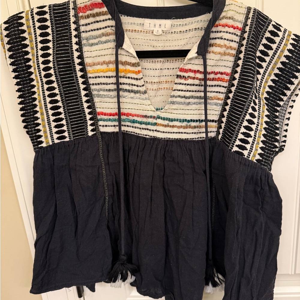 THML Black and Multicolor Embroidered Women's Top